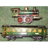 Bing 'O' gauge clockwork loco (no tender), c.1910 & 'O' gauge 1920's Marklin coach.