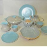 Small collection of Poole Pottery two tone grey & turquoise dinner & tea wares,