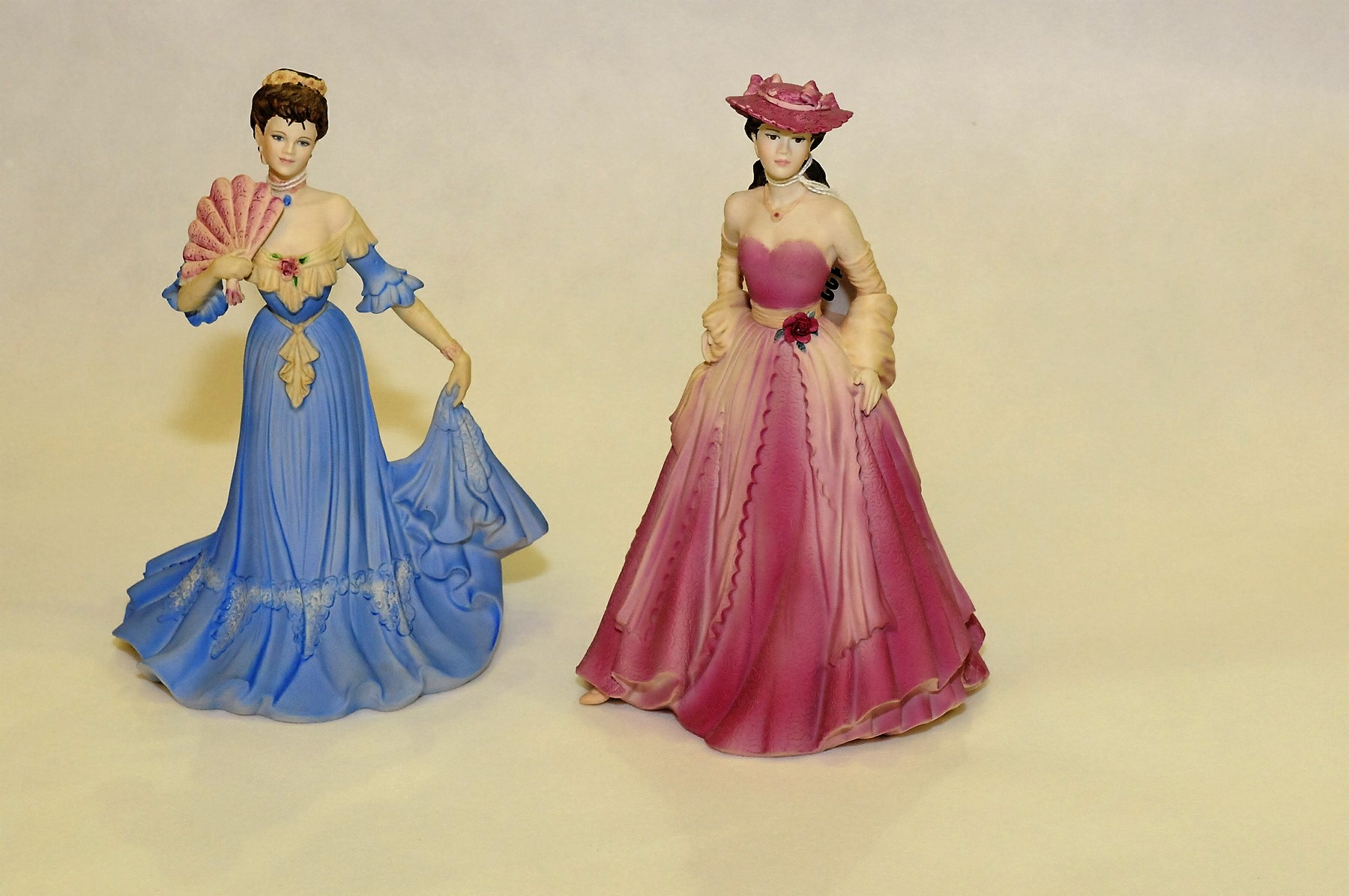 Two Coalport Age of Elegance figures: "Evening Promenade", 9" high & "Royal Invitation", 9" high,