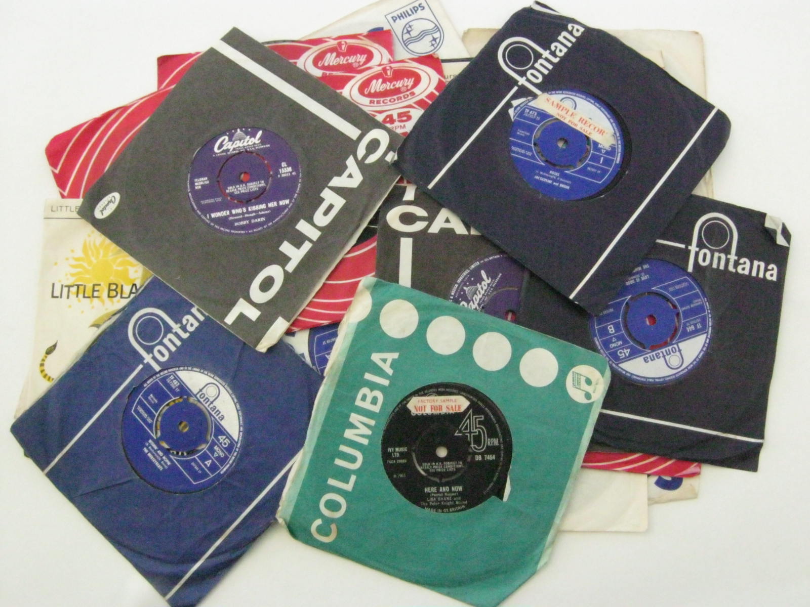 1960s, 45rpm records, qty 25, most in company sleeves.