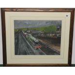 L. GOODFELLOW. Steam train approaching Carlisle. watercolour. 12" x 16". Signed.