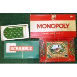 Three boxed games: Scrabble, Monopoly & a Royal Game of Goose; also 1 Chad Valley pinball game.