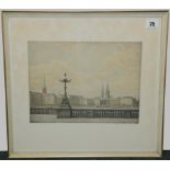 Coloured etching of Hamburg, Germany, indistinctly signed in pencil, 8¾" x 11½".