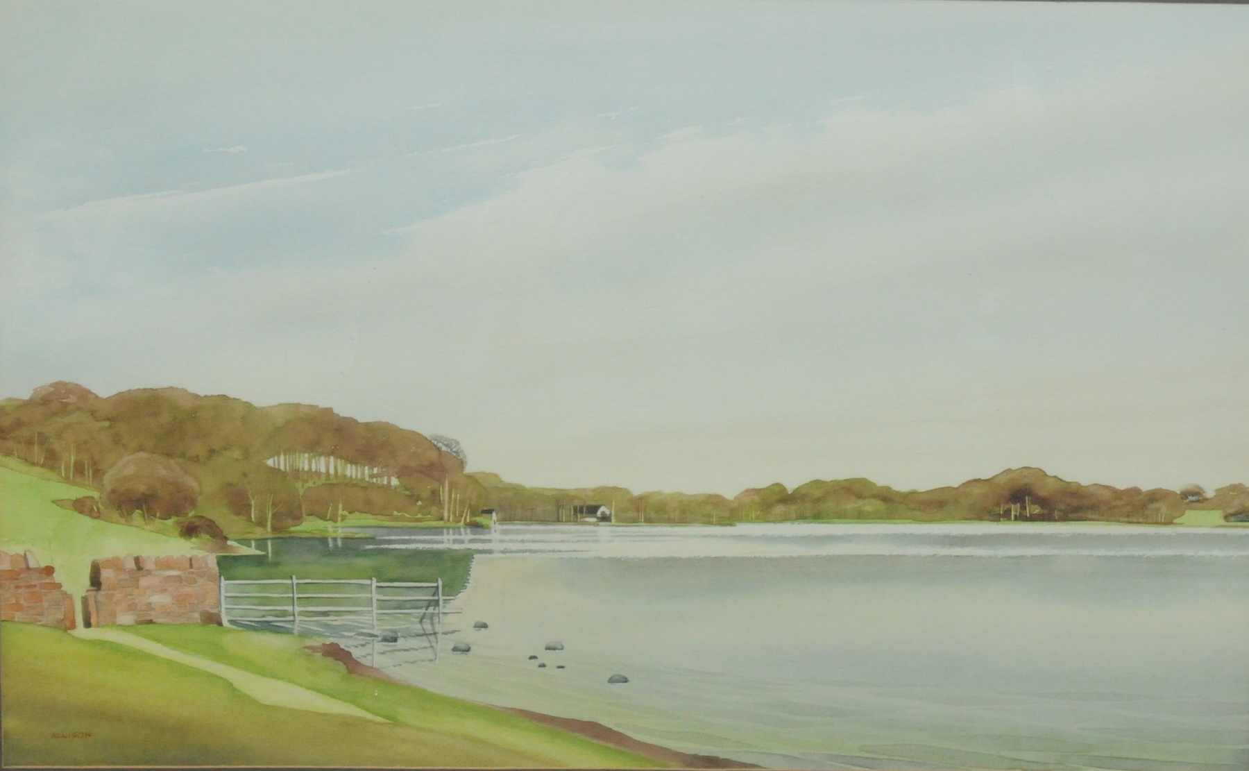 JOHN ALLISON. Talkin Tarn. Watercolour. 13½" x 21". Signed.