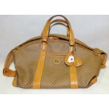 Vintage Gucci monogrammed canvas & leather weekend travel bag or holdall, with two keys & a padlock,