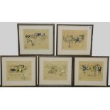 Set of five Berliet advertising lithographic prints, after Rene Vincent,