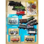 'N' gauge. 2 locos & 12 wagons, Grafar, Peco & Dapol & box of figures.