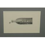 "Bottled Ship", an original monochrome etching by Mike Brown, no.
