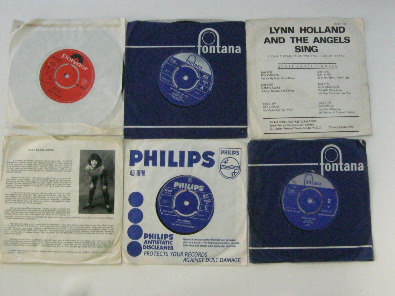 1960s, 45rpm records, qty 6, to include, Lynn Holland, Dave Lacey, Karol Keyes, - Image 2 of 2