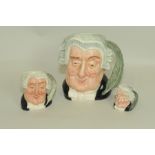 Set of three Royal Doulton character jugs: "The Lawyer", D6498, 7" high; D6504, 4" high & D6524,
