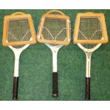 3 tennis rackets, with frames.