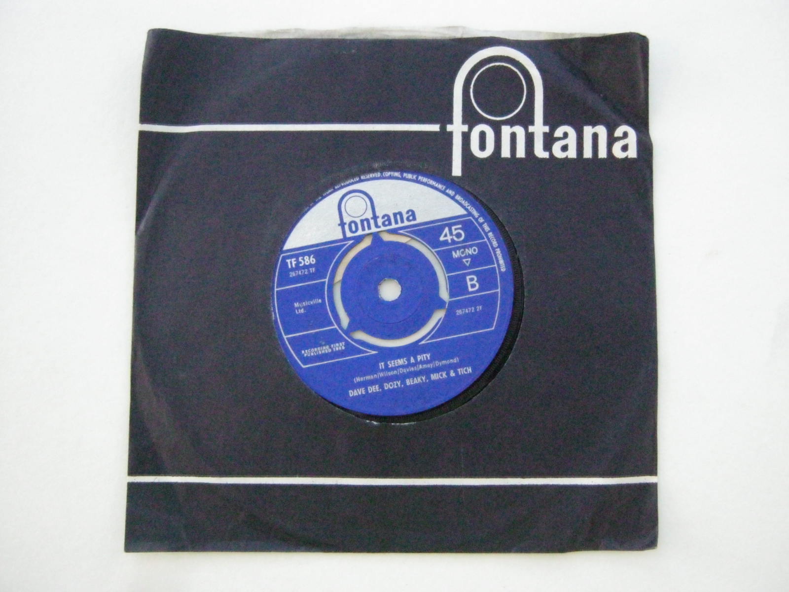 Dave Dee Dozy Beaky Mick & Tich, All I want/It Seems a Pity, Fontana TF 586, 45rpm record, - Image 2 of 2