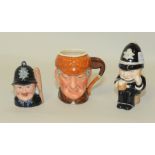Lancaster Sandland Sherlock Holmes character jug, 4" high; Shorter character jug of a policeman,