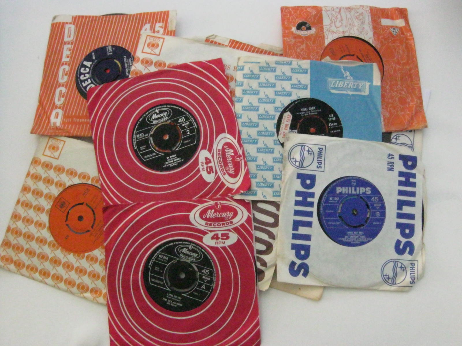 1960s, 45rpm records, qty 25, most in company sleeves.