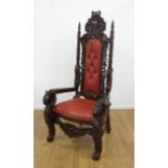 Carved Throne Chair with Horse Head Arms