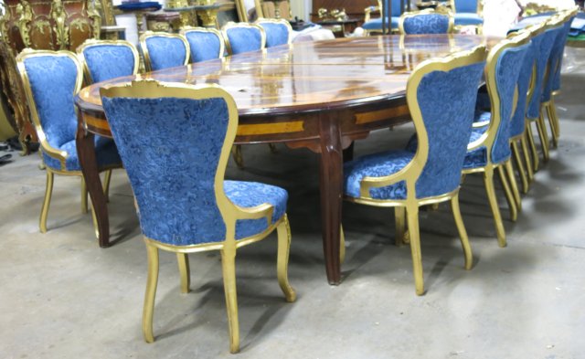 Inlaid Palace Size Dining Table & 14 Chairs