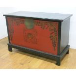 Black & Red Lacquer Blanket Chest with Gold Trim