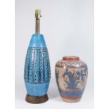 Blue Pottery Lamp & Blue Pottery Vase