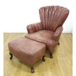 Leather Fan Back Chair & Ottoman