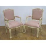 Pair Paint-Decorated French Style Carved Armchairs