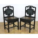 Pair Chinese Hardwood Chairs w. Marble Panel Backs