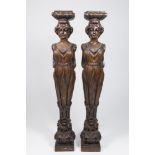 Pair Carved Figural Oak Pilasters