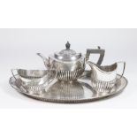 3 Pc English Sterling Silver Teaset & Matched Tray