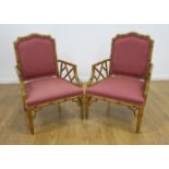 Pair Faux Bamboo Armchairs