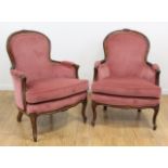 Pair Red Crushed Velvet Walnut Frame Chairs