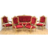 5-Piece Salon Set with Red Velvet Upholstery