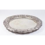 Round Egyptian Silver Tray with Floral Border