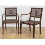 Pair Cane Back & Seat Adams Style Arm Chairs