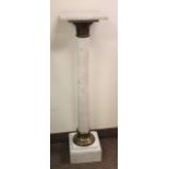 White Marble & Bronze Column Pedestal