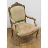 19th Century Louis XV Style Giltwood Fauteuil