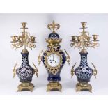 3-Pc. Enameled Porcelain & Brass French Clock Set