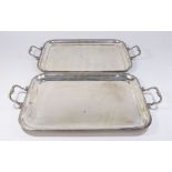 2 Egyptian Silver Rectangular Trays with Handles