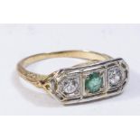 14K Gold, Diamond, & Emerald Antique Ring