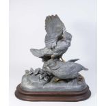 Spelter Bird Group on Wood Base