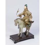 Jade, Gilt Silver, Bone, & Enamel Soldier on Horse