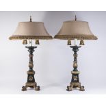 Pair Contemporary Wood Stick Lamps