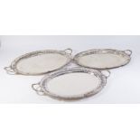3 Graduated Egyptian Silver Oval Trays