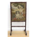 English Needlepoint Carved Fireplace Screen