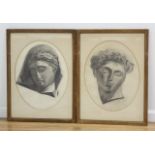 Pair Framed Charcoal Portraits