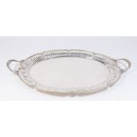 Oval Egyptian Silver Tray with Ribbed Border