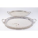 2 Ribbed Oval Egyptian Silver Trays with Handles