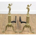 Pair Brass Andirons with Putti