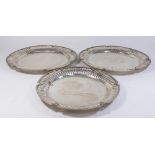 3 Ribbed Border Egyptian Silver Round Trays