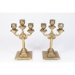 Pair 3-Arm Bronze Floral Decorated Candelabra