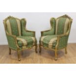 Pair Louis XV Style Giltwood Bergeres