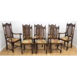 Set 8 Carved Walnut Cane Back Chairs